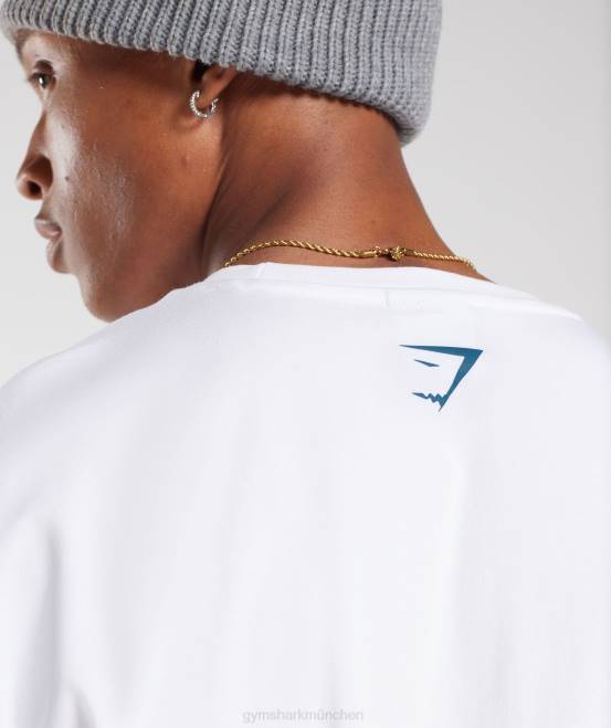 weiß (ausverkauft) Kleidung Gymshark Männer Übergroßes College-T-Shirt 04P8773