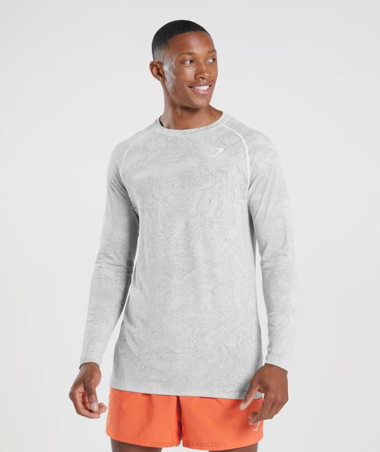 weiß/hellgrau Kleidung Gymshark Männer Geo-nahtloses Langarm-T-Shirt 04P8734