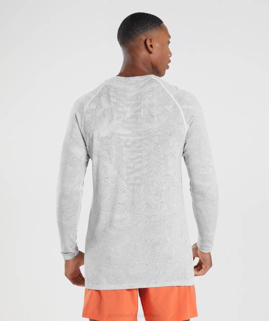 weiß/hellgrau Kleidung Gymshark Männer Geo-nahtloses Langarm-T-Shirt 04P8734