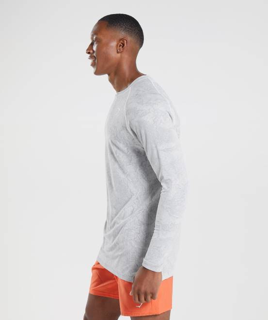weiß/hellgrau Kleidung Gymshark Männer Geo-nahtloses Langarm-T-Shirt 04P8734