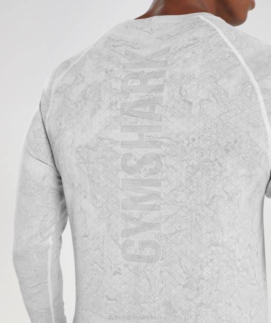 weiß/hellgrau Kleidung Gymshark Männer Geo-nahtloses Langarm-T-Shirt 04P8734