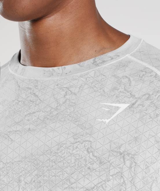 weiß/hellgrau Kleidung Gymshark Männer Geo-nahtloses Langarm-T-Shirt 04P8734