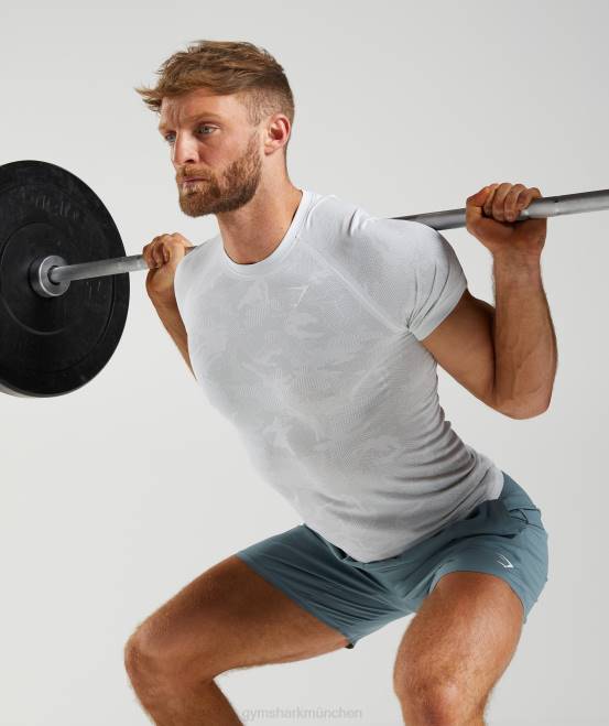 weiß/hellgrau Kleidung Gymshark Männer Geo-nahtloses T-Shirt 04P8742