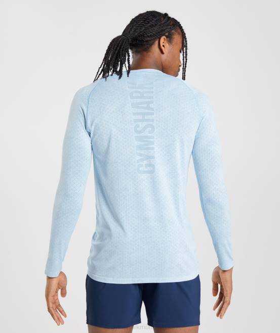 weiß/mondsteinblau Kleidung Gymshark Männer Geo-nahtloses Langarm-T-Shirt 04P8711
