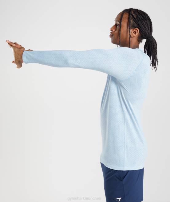 weiß/mondsteinblau Kleidung Gymshark Männer Geo-nahtloses Langarm-T-Shirt 04P8711