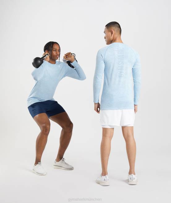 weiß/mondsteinblau Kleidung Gymshark Männer Geo-nahtloses Langarm-T-Shirt 04P8711