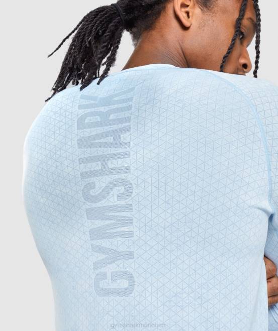 weiß/mondsteinblau Kleidung Gymshark Männer Geo-nahtloses Langarm-T-Shirt 04P8711