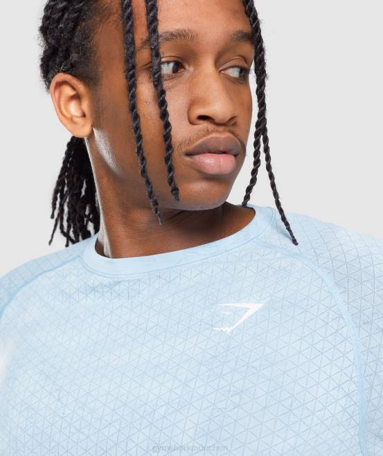 weiß/mondsteinblau Kleidung Gymshark Männer Geo-nahtloses Langarm-T-Shirt 04P8711