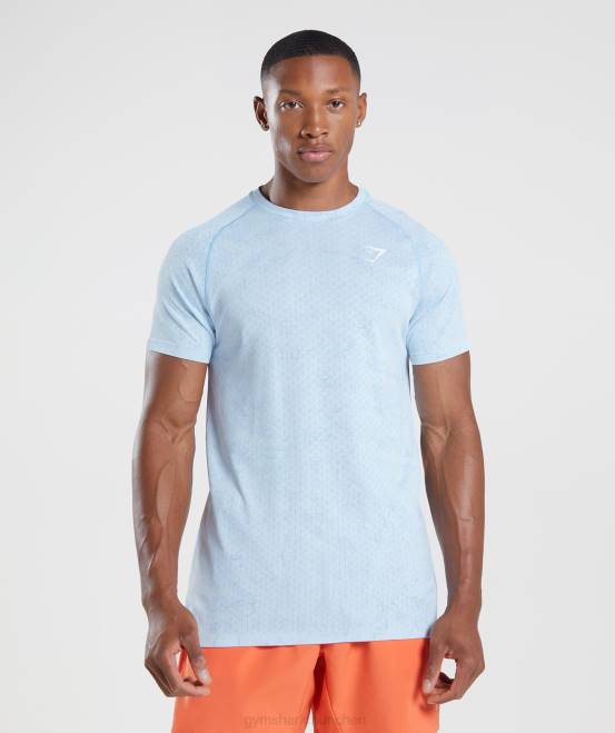 weiß/mondsteinblau Kleidung Gymshark Männer Geo-nahtloses T-Shirt 04P8604