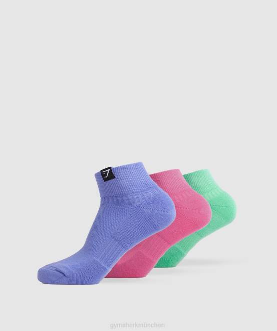 Fuchsia/Blau/Traubenblau Zubehör Gymshark unisex Viertelsocken mit gewebten Laschen, 3er-Pack 04P81107