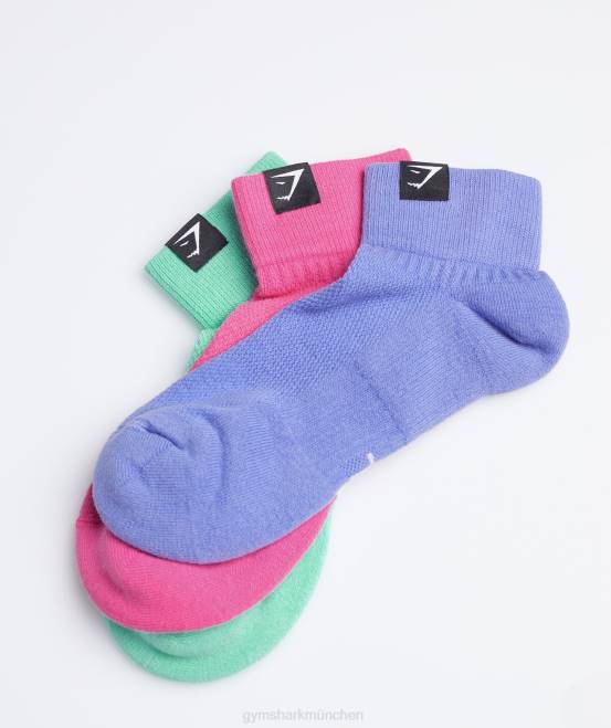 Fuchsia/Blau/Traubenblau Zubehör Gymshark unisex Viertelsocken mit gewebten Laschen, 3er-Pack 04P81107
