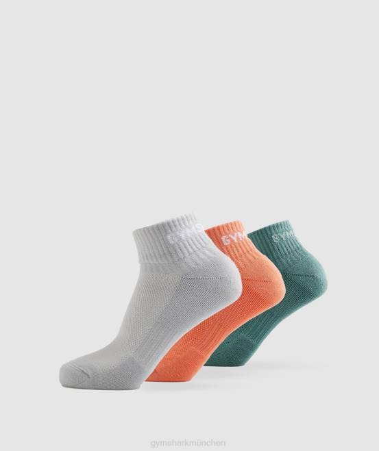 Hellgrau/Orange/Tintenblaugrün (ausverkauft) Zubehör Gymshark unisex Jacquard-Viertelsocken, 3er-Pack 04P81108