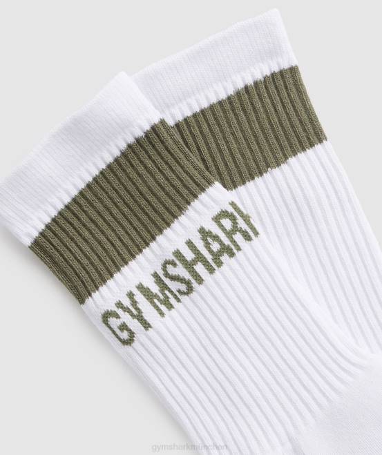 weiß/staubiges Oliv Zubehör Gymshark unisex Premium-Crew-Socken, 1 Stück 04P81092